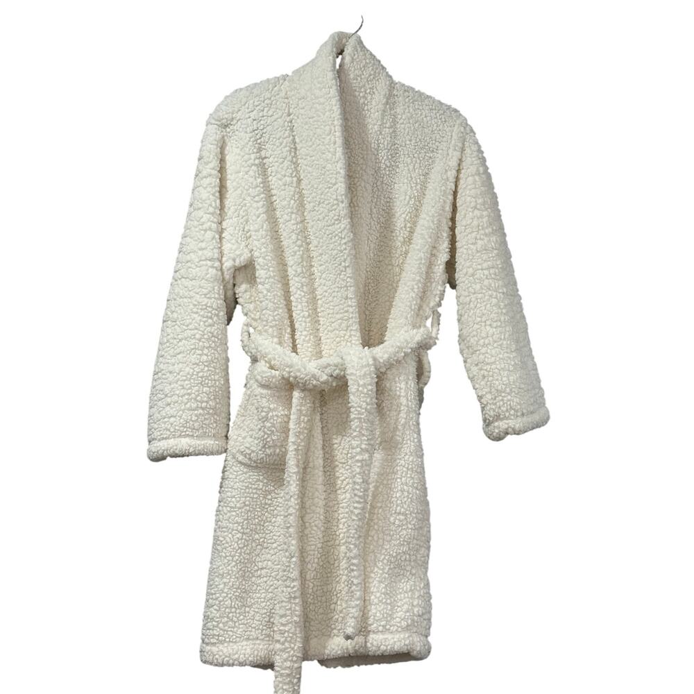 Pottery Barn Retired Sherpa Robe Ivory Plush Bathrobe Belt Pockets Size Small